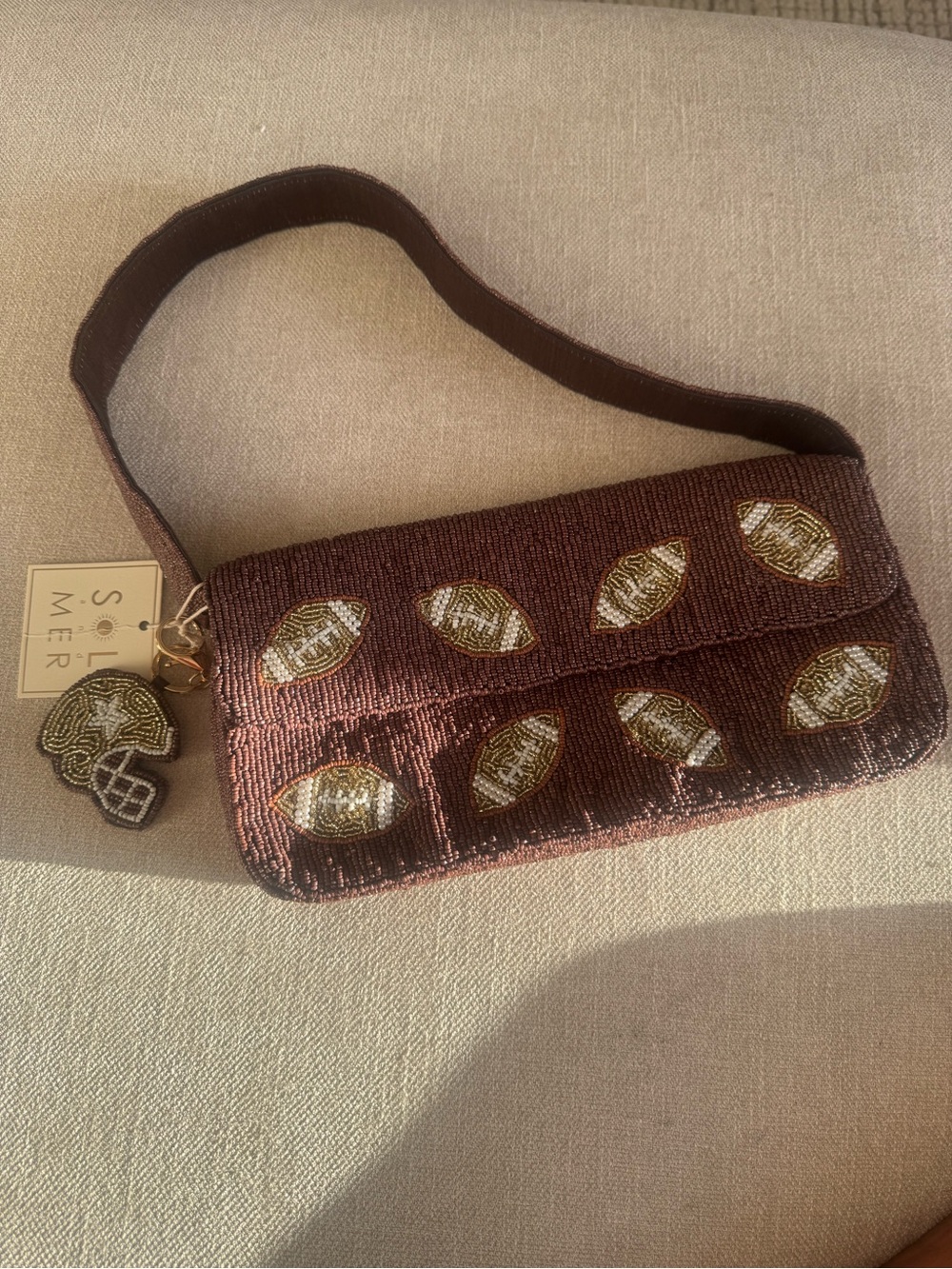 NWT Brown Beaded Football Clutch - Perfect for Football season